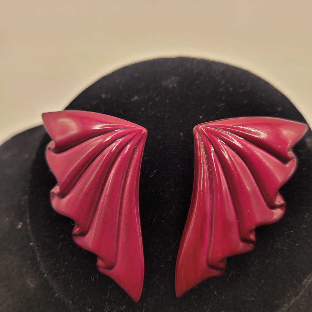 Pink Winged Vintage 80s Earrings
